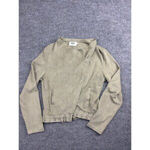 BKE Faux Suede Jacket Women's Medium Taupe Moto Laced Detail Pockets Open Front